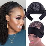 Wig Cap for Headband Wig - 2 PCS Headband Wig Cap for Wig Making Lace Wig Cap with Adjustable Velcro Wig Grip Cap