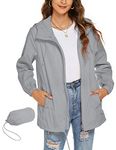 Rapbin Womens Rain Jacket Waterproof Lightweight Trench Coat Hooded Packable Thin Raincoat Windbreaker with Pockets(Grey,XL)