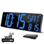 XREXS Large Digital Wall Clock WiFi Sync, 16.5 in Large Display Wall Clock with Temperature/Date/Week, LED Big Digital Timer Clock, Alarm Clock for Home and Office