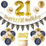 21st Birthday Decorations Men Blue Gold Happy 21st Birthday Banner, 21st Birthday Balloons, Navy Blue Gold Latex Balloons Party Decorations Confetti Balloons for Men 21 Birthday Party Supplies