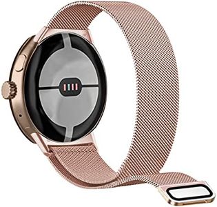 Metal Mesh Loop Band Compatible with Google Pixel Watch 3 41mm/Pixel Watch 2/Pixel Watch, Magnetic Clasp Replacement Strap Adjustable Stainless Steel Accessories Wristbands Men Women - Rose gold.