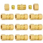 ChillWaves Brass Compression Tube Fitting, 3/16" OD x 3/16" OD Compression Union Connector(10-PACK)