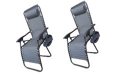 COSMO BUY Zero Gravity Chairs with Cup Holder, Set of 2 Outdoor Patio Sun Loungers Furniture Set, Folding Recliner Deck Chairs, Ideal for Pool, Outdoor, Patio, Beach and Garden, Terrace (Grey)