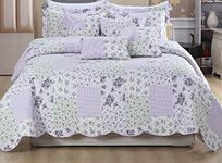 Prime Linens Luxury Quilted Patchwork Bedspread Bed Throw 3 Piece Bedding Set Includes Comforter & 2 Pillow Shams Floral Design Coverlet Embroidered (Province, Double)