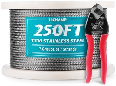 Lichamp 250FT 1/8 Stainless Steel Wire Rope Cable, Aircraft 316 SS Braided Steel Wire Thin Metal Cable Hardware for Deck Railing Handrail Safety System, SSC250