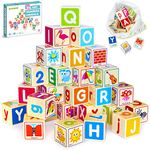 Quokka Wooden Building Blocks for 1 2 3 Year Olds - Baby Blocks Toys for Boys & Girls - 26 Number & Alphabet Puzzle Blocks for Toddlers - Educational Game for 4 5 6 Year Old Kids