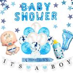 Baby Shower Decorations for Boy, 10 Baby Boy Shower Blue Balloons Set, Its a Boy Banner, Mummy to Be Sash, Blue Baby Shower Foil Balloon Banner for Gender Reveal Party