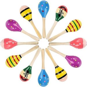 Hedume 12 Pack Wooden Festival Maracas, 8" Carnival Party Decoration Maracas, Shaker Sand Hammer Toy Noisemaker for Party Favors, Musical Fun, Birthday Parties, Carnivals