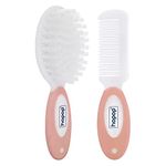 Hopop Hair Brush & Comb Set for New Born Baby | Suitable from 0+ Months | Baby Combo Pack of Soft Bristle Brush & Rounded Teeth Comb for Gentle Hair Grooming | Easy Grip Handles | Peach