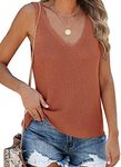 Tutorutor Womens Summer Sleeveless V Neck Sweater Vest Fall Knitted Loose Cami Tank Tops Brick Red
