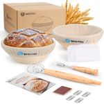 2Pcs 9 Inch Proofing Baskets with Tool Sets, WERTIOO Banneton Proofing Basket Set of 2+ Bread Making + Bread Lame+ Danish Whisk+ Bowl Scraper+ Linen Liner Bread Baking Supplies, Gifts for Bakers