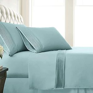 SouthShore Fine Living Vilano Pleats, 5-Piece Split-King Extra Deep Pocket Sheet Set, Sky Blue