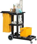 Houseables Cleaning Cart, Janitorial Cart, Cleaning Carts on Wheels, Commercial Housekeeping Cart, Janitor Cart, Rolling Cleaning Supply Cart, 440 LB Capacity, 3 Shelf, 24 Gallon Bag w/Lid, 48x19x39”