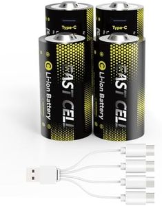 Rechargeable Lithium C Batteries with 4 in 1 USB-C Charge Cable,4 Pack C Cell Li-ion Battries,LR14 1.5V C Size Cell Battery Replacement 3700mWh for Floodlight Toys (3700mWh C Batteries, 4 Pack)