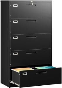 SISESOL 5 Drawer Lateral File Cabinet with Lock,Black Lateral Filing Cabinet,Horizontal Metal Filing Cabinets,Large Locked Wide Five Drawer File Cabinets for Office Home,Fit A4/F4/Letter/Legal File