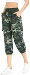 MISS MOLY Women's Camo Cargo Capris Joggers Quick Dry Drawstring Hiking Cropped Pants Outdoor Casual Green L