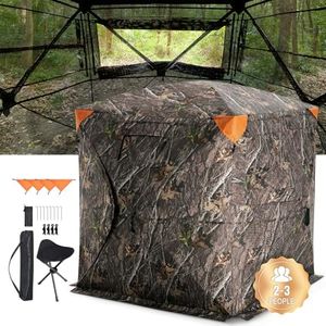 VEVOR Hunting Blind, 270° See Through Ground Blind, 2-3 Person Pop Up Deer Blind for Hunting with Carrying Bag, Portable Resilient Hunting Tent, One-Way See-Through Mesh for Turkey and Deer Hunting
