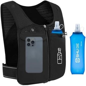 HMAKGG Gilet Hydratation Running Femme Homme, Gourde Souple 470ml, Sac Hydratation Running Femme, Gilet Course a Pied Léger, Ajustable, Réfléchissant Sac Trail pour Randonnée Marathon, Noir