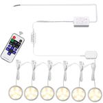 AIBOO Linkable Under Cabinet LED Lighting 12V Dimmable Puck Lights Hardwired with Wireless RF Remote Control for Kitchen Mood Lighting(6 Lights, Warm White)