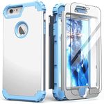 IDweel for iPhone 6S Plus Case with Screen Protector,for iPhone 6 Plus Case, 3 in 1 Shockproof Slim Hybrid Heavy Duty Hard PC Cover Soft Silicone Bumper Full Body Case,Silver/Light Blue