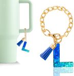 Letter Charm Accessories for Stanley Cup 1 PCS Cute Initial Keychain Handle Charm for Stanley Tumbler for Women Blue Letter L