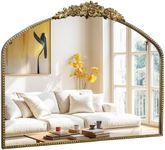 CASOLLY Antique Gold Arch Wall Mirror, 40"x31" Traditional Vintage Mantel Mirror with Ornate Metal Frame, Baroque Victorian Mirror for Fireplace/Entryway/Bathroom/Living Room/Hallway