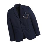 FOURFOLDS Solid Single Breasted for Men Single Breasted Party, Festive & Wedding Blazer Navy Blue