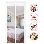 Magnetic Screen Door, Polyester Magnetic Door Fly Screen Curtain Magic Paste Curtains Super Quiet Stripes Encryption for Anti Mosquito or Anti Pest Magnetic Soft Door (White, 90 x 210 cm)