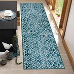 Wonnitar Moroccan Washable Runner Rug 2x8 Runner Rugs for Hallway Non-Slip Long Kitchen Carpet Runner Modern Geometric Trellis Entryway Floor Rug for Bathroom Bedroom Living Room (Teal,2'x8')