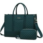 LOVEVOOK Laptop Bags for Women, 15.6 inch Waterproof Work Tote Bag with Clutch, Professional Teacher Computer Purse Lightweight Shoulder Bag Travel, Quilted Green