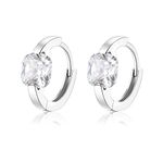 EVER FAITH Small Princess Cut White CZ Huggie Earrings, 925 Sterling Silver Birthstone Exquisite Hoop Ear Jewelry for Women