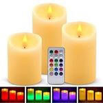 Multicolor Flameless Candles Light,LUXONIC 3 Set Real Wax Battery Candles with Remote Control&Timer,Led Candles for Home and Holiday Decor