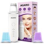 AGARO Ultrasonic Facial Skin Scrubber for Wet Skin, Blackheads Remover and Facial Pores Cleaner with 4 Modes, Facial Scrubber Stainless Steel Spatula Safe for skin, Come with Extractor for Facial Deep Cleansing, 2 Silicone Covers Included, Rechargeable, White