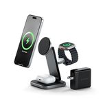 SATECHI 3 in 1 Wireless Charging Station, Qi2 15W Magnetic, Foldable Travel Charger Station for iPhone 16/15/14/13/12, Apple Watch Ultra & Ultra 2 and Series 7-10 and AirPods 4/Pro/3/2