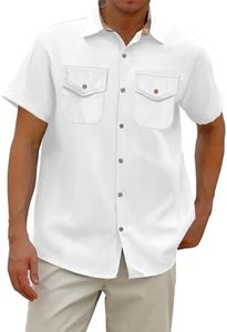 SANGTREE Mens and Boyss Casual Short Sleeve Button Down Shirts, US 12 Months - Adult 2XL, P-white, XX-Large