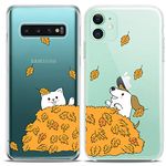 Cavka Matching Couple Cases Compatible with Apple iPhone 11 Adorable Animals Dog Cat Autumn Leaves BFF Bestie Teen Gift Cute Silicone Cover Clear Friendship