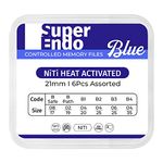 SuperEndo Blue Files 21mm Assorted (Pack of 6) | Ni-Ti Heat Activated | Flexible | Efficient | Smoother & Safer Canal Preparation