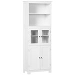 HOMCOM 63" Small Buffet with Hutch, 4-Door Kitchen Pantry, Freestanding Bathroom Storage Cabinet with Adjustable Shelf, White