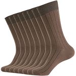 WANDER Classic Ribbed Dress Socks 8 pairs Men's Cotton Solid Premium Socks Seamless Soft Brown 7-12