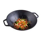 Victoria 14-Inch Cast-Iron Wok with Loop Handles, Preseasoned with Flaxseed Oil, Made in Colombia