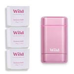 Wild Natural Deodorant for Women - Aluminium Free - Pink Case Starter Kit with 3 x Jasmine & Mandarin Refills (40g) - Vegan & Eco-Friendly - Long Lasting Protection - 100% Natural Ingredients