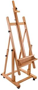 U.S. Art Supply Malibu Heavy Duty Extra Large Adjustable H-Frame Studio Easel with Artist Storage Tray - Tilts Flat, Sturdy Wooden Beech Wood Painting Canvas Holder Stand - Locking Caster Wheels