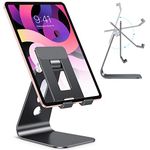 OMOTON T2 Desktop Stand Holder Compatible with iPad Pro/Air/Mini,Adjustable Tablet Stand for Desk, Upgraded Cell Phone Stand with Longer Arms,New iPhone,Black