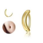 ZS 14G Clicker Belly Button Rings for Women, 925 Sterling Silver Belly Barbell Piercing Gold Reverse Curved Navel Barbell Body Jewelry (8mm,16G)