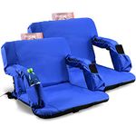 Stadium Seats for Bleachers with Back Support and Thick Padded Cushion,24" Extra Wide Portable Reclining Folding Chair with Optional Arms, 4 Pockets and Shoulder Straps,Big Size,Blue,2PCS