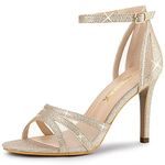 Allegra K Women's Glitter Ankle Strap Stiletto Heels Sandals Gold 8 UK/Label Size 10 US