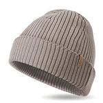 Outdoor Shaping Warm Merino Wool Hat Ribbed Winter Knitted Hat Men Women Breathable Beanie 100% Wool for Outdoor Running Skiing, khaki, One Size