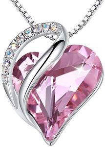 LIAN 925 Sterling Silver Infinity Love Heart Necklace Birthstone Crystal Necklace for Women Love Heart Pendant Amethyst Sapphire Necklaces Birthday Gift Pink crystal