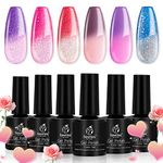 Beetles Gel Nail Polish Set - 6 Pcs Temperature Colour Changing Gel Phantom Chameleon Polish Set Glitter Pink Blue Purple Red Gel Polish Soak Off UV LED Nail Lamp Nail Art Manicure Kit