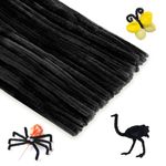 KINGLAKE Black Pipe Cleaners for Craft, 100pcs Chenille Long Halloween Craft Pipe Cleaners, 30cm x 6mm Chenille Stems Christmas Pipe Cleaners for DIY Crafting Hair Xmas Decorations